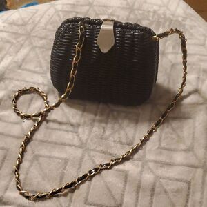 VINTAGE BLACK WICKER CHAIN SATCHEL HANDBAG